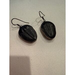 Sterling Silver 925 Fossil Trilobite‎ Earrings Antiqued Natural History Jewelry
